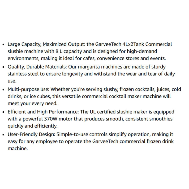 4Lx2Tank Commercial Slushie Machine, 370W Stainless Steel Slushy Machine for Cocktail, Black