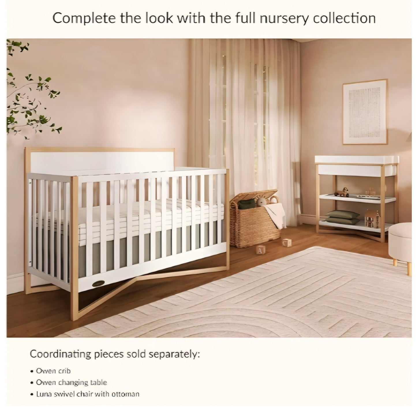 Convertible Full-Size Baby Crib in Vintage White Oak, GreenGuard Gold & BSA
