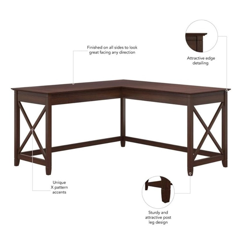 Bush Furniture Key West 60W L Shaped Desk with Mobile File Cabinet and Desktop Organizers