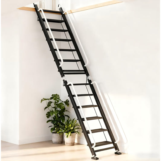Foldable Aluminum Loft Stairs Ladder, 12 Step Folding Bunk Bed Ladders with Handrails