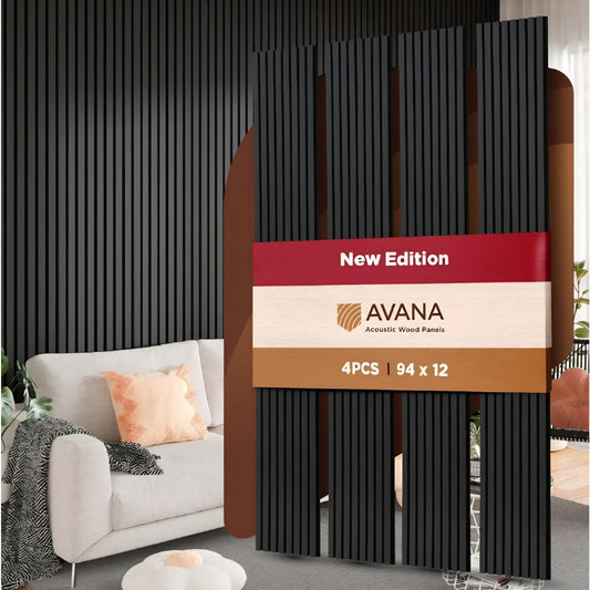 Avana Acoustic Wood Wall Panels – 94.4 x 12.6 Inch Black Oak Acoustic Panels 4 PCs – Wall Panels