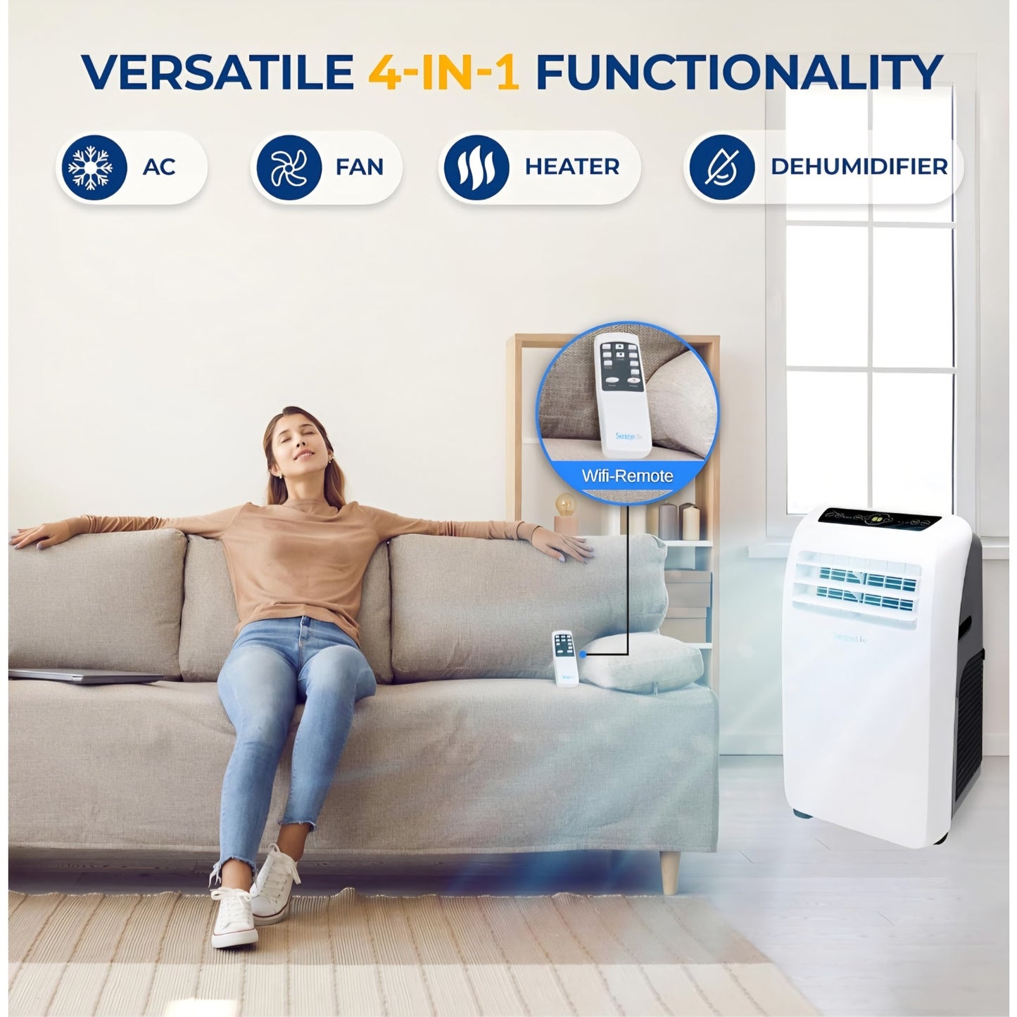 SereneLife Small Air Conditioner Portable 12,000 BTU with Built-in Dehumidifier + Heat - Portable