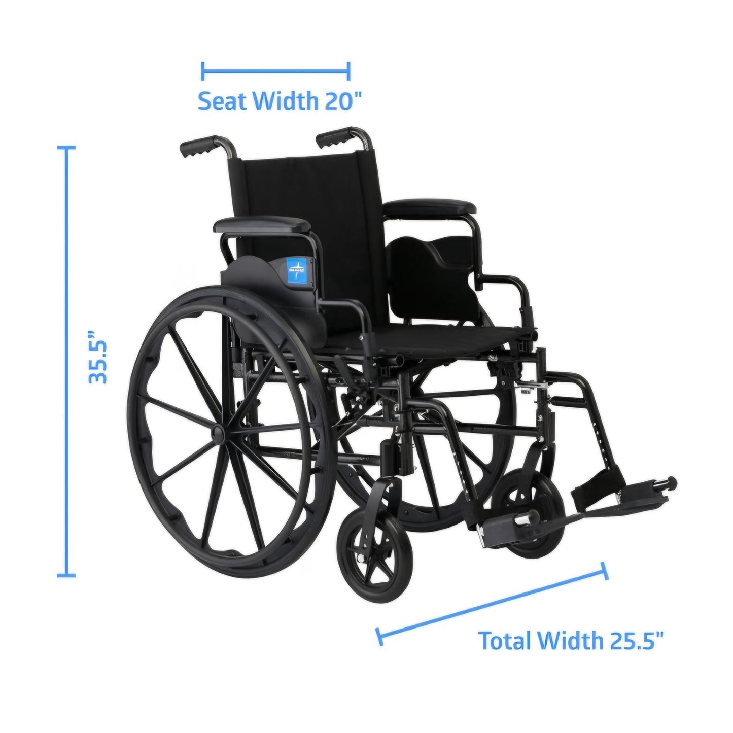 Medline 20” Foldable K4 Wheelchair with Swing-Back Desk-Length Arms & Swing-Away Footrests, 300 lbs