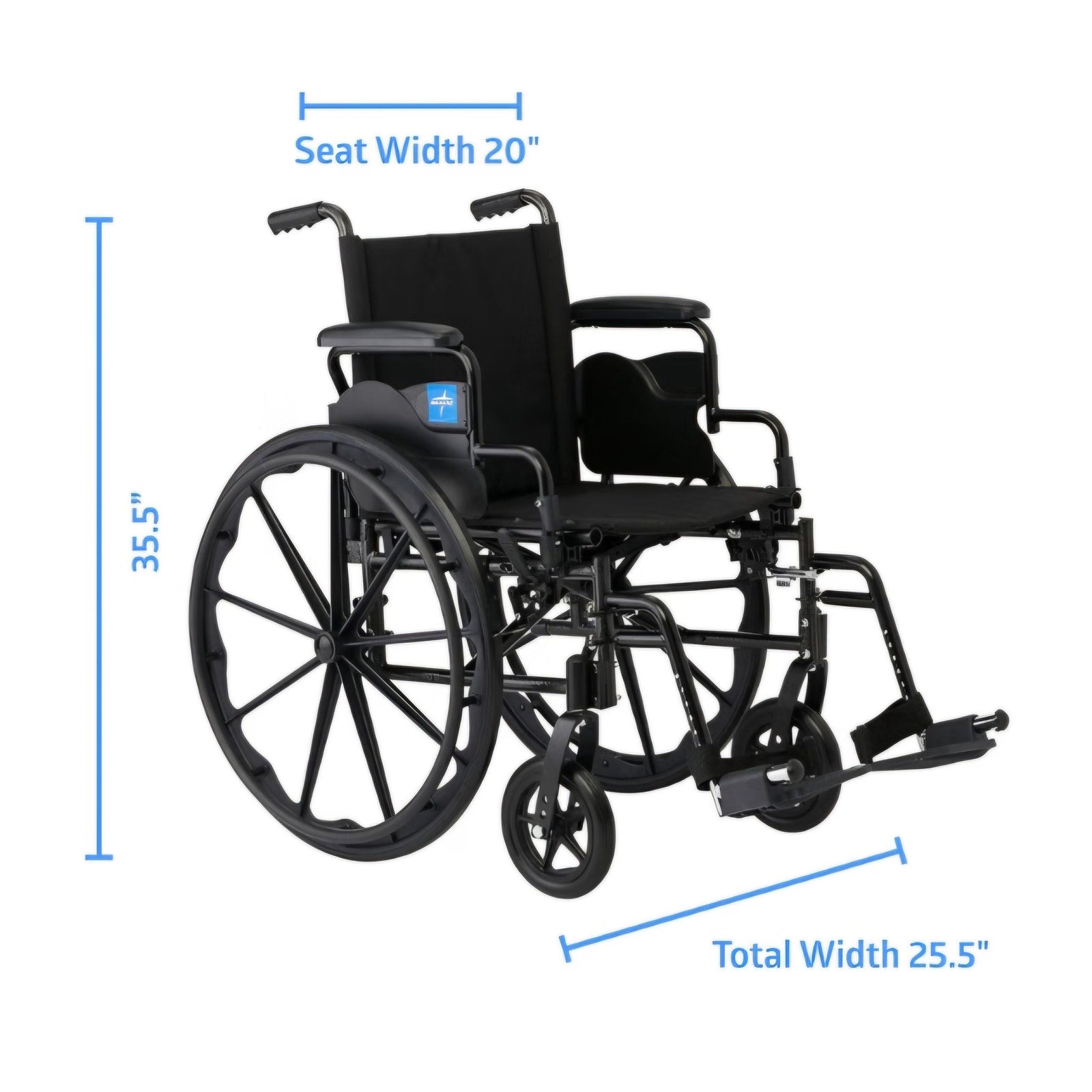 Medline 20” Foldable K4 Wheelchair with Swing-Back Desk-Length Arms & Swing-Away Footrests, 300 lbs