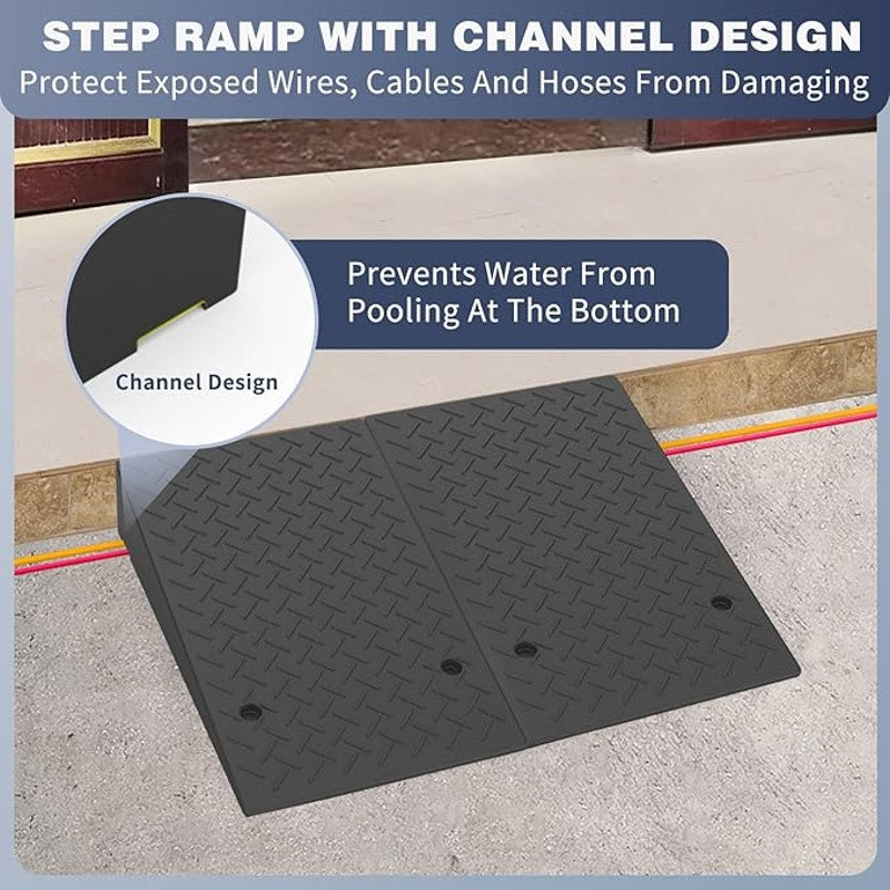 Rubber Threshold Ramp 7.09 Inch Rise, Wheelchair Door Ramp, Non-Slip Surface, 2PCS, 2200LBs Loading
