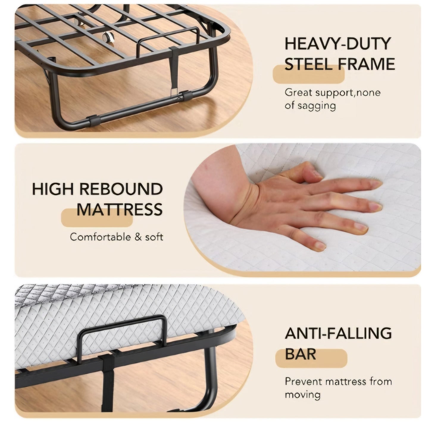 Decofy Folding Bed with Memory Foam Mattress, Portable Rollaway Guest Beds on Wheels, 75"x31"