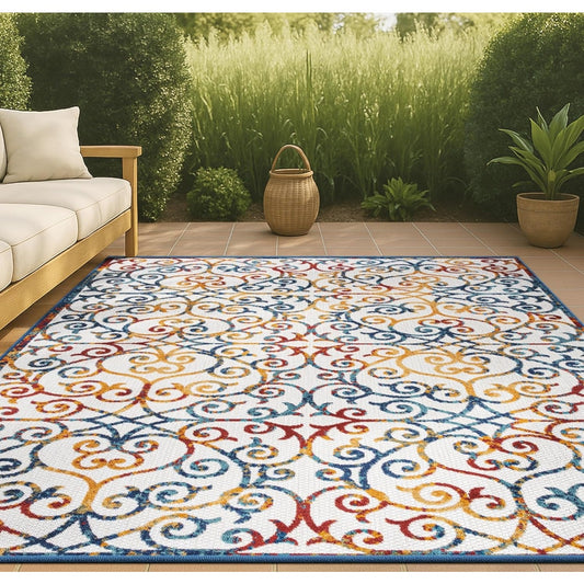 JONATHAN Y Atrani Scroll Trellis Area Rug 8 ft. x 10 ft. Indoor/Outdoor Geometric Office LivingRoom