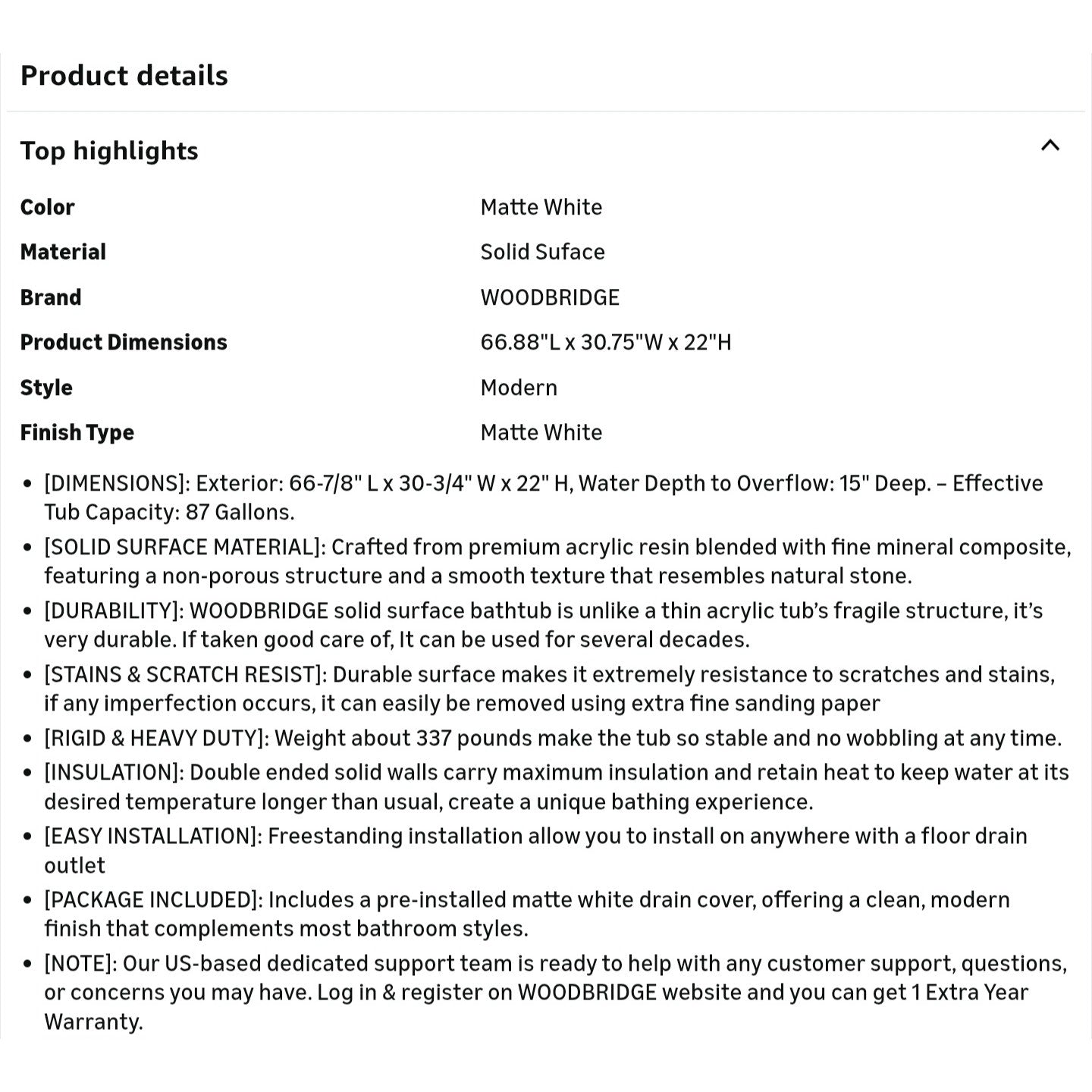 Bathtub Luxury Contemporary Solid Surface Freestanding 67 in. x 30.75 in Stone Resin Matte White