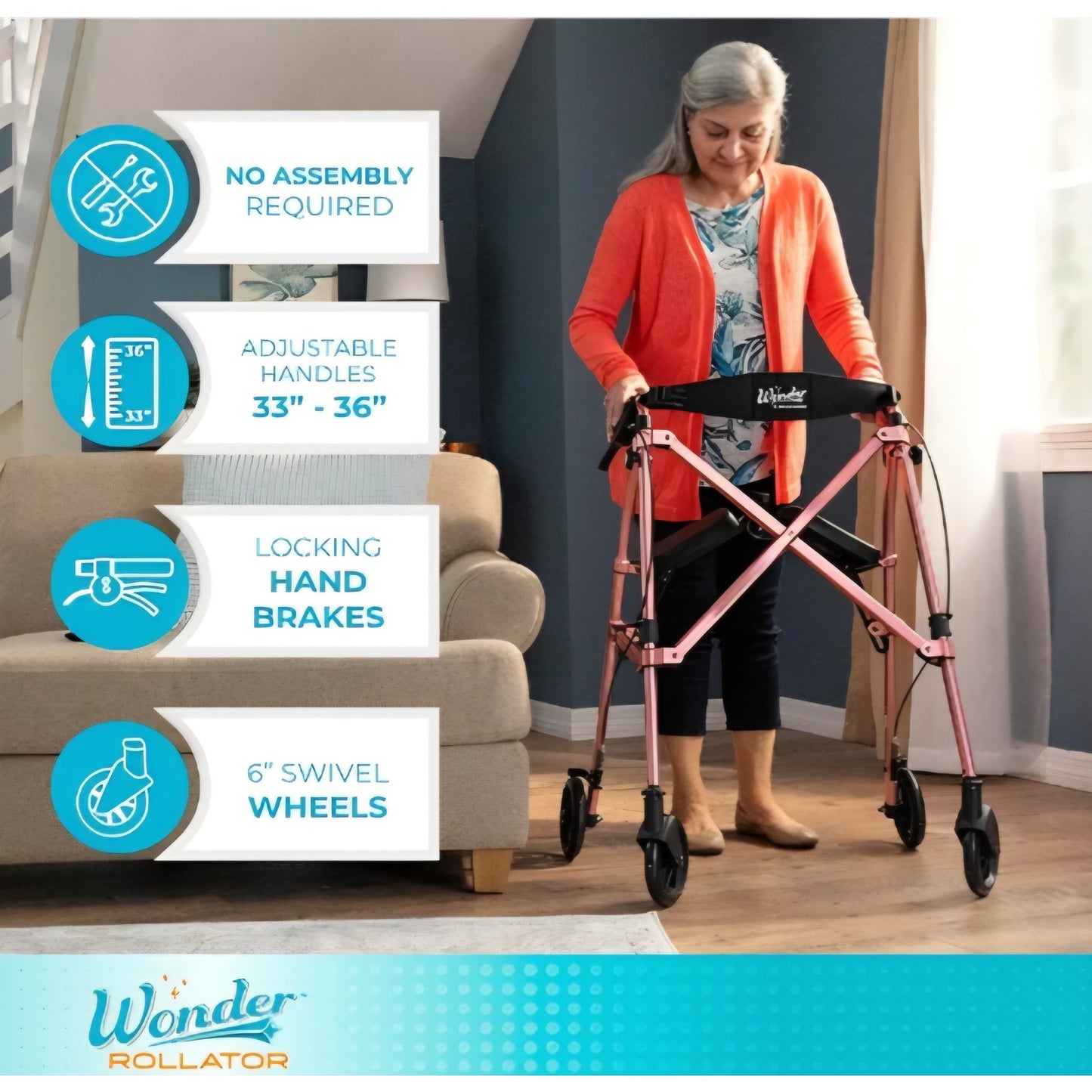 Stander Space Saver Rollator, Lightweight Folding Rolling Walker with Seat for Seniors & Adults,