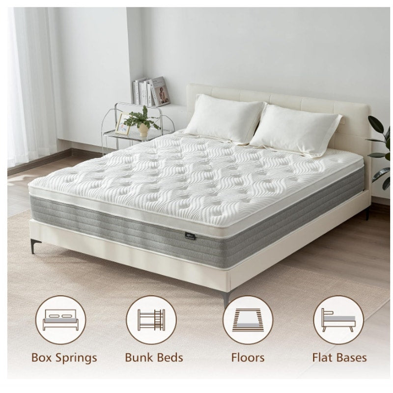 Queen Mattress 12 Inch, Medium Firm Queen Size Mattress in a Box，Hybrid Mattresses with Gel Foam