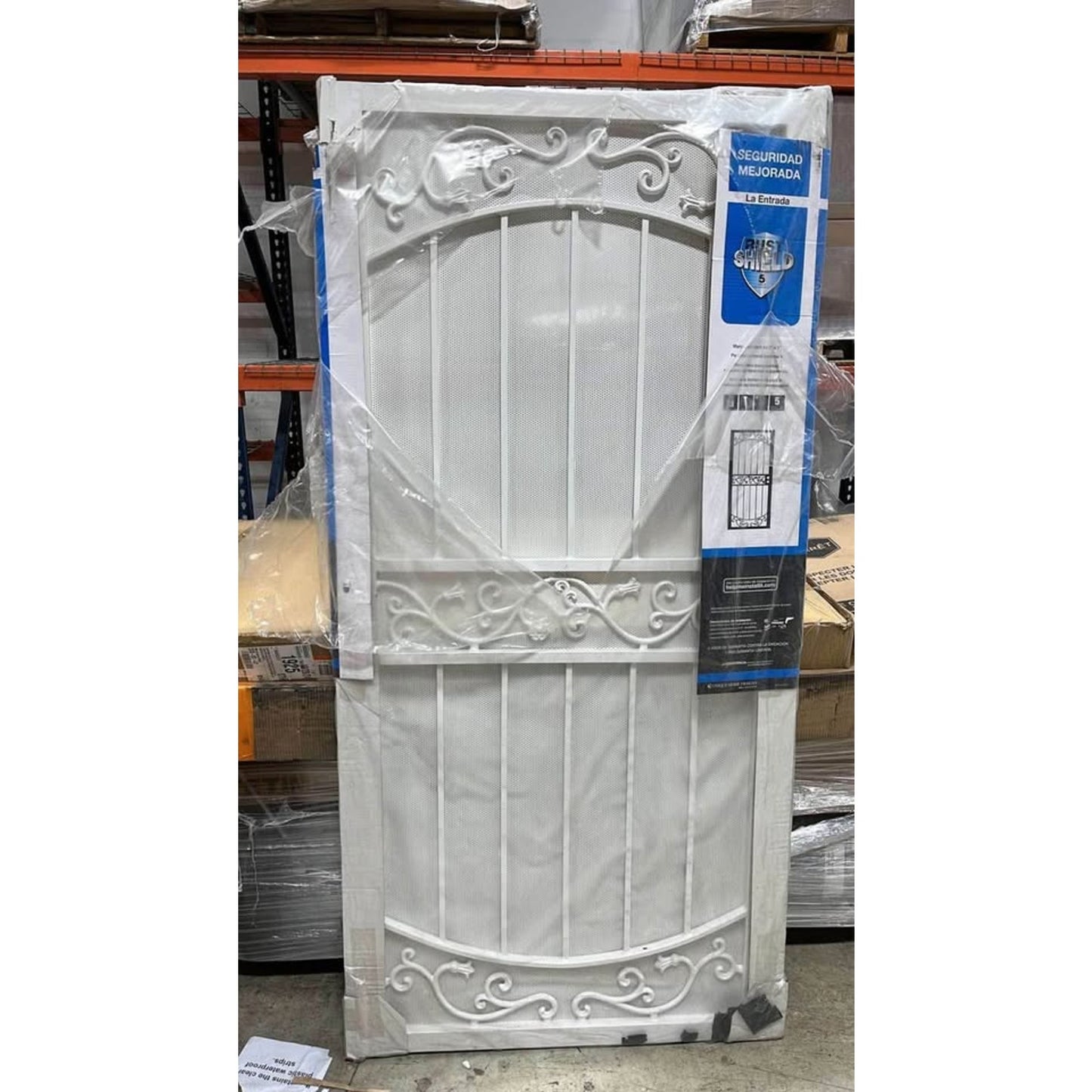 Unique Home Designs 36 in. x 80 in. La Entrada Rust Shield White Surface Mount Outswing Steel Securi