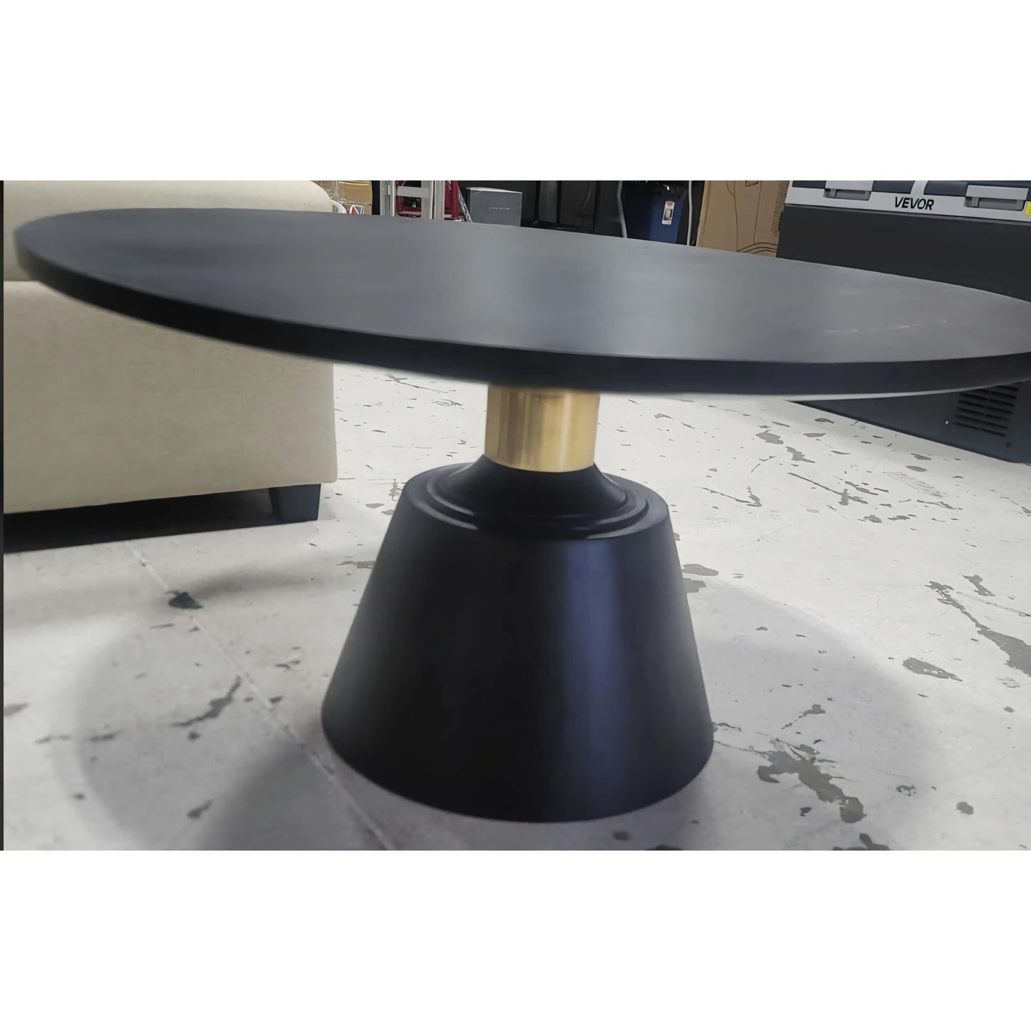 The Urban Port Fawn 32 Inch Coffee Table, Mango Wood Round Top, Modern Tapered Pedestal Base, Shiny