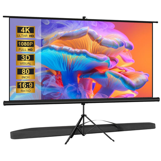 Outdoor Projector Screen with Stand Tripod, Indoor Pull Up Portable Projector Screen, 80 INCH 16:9