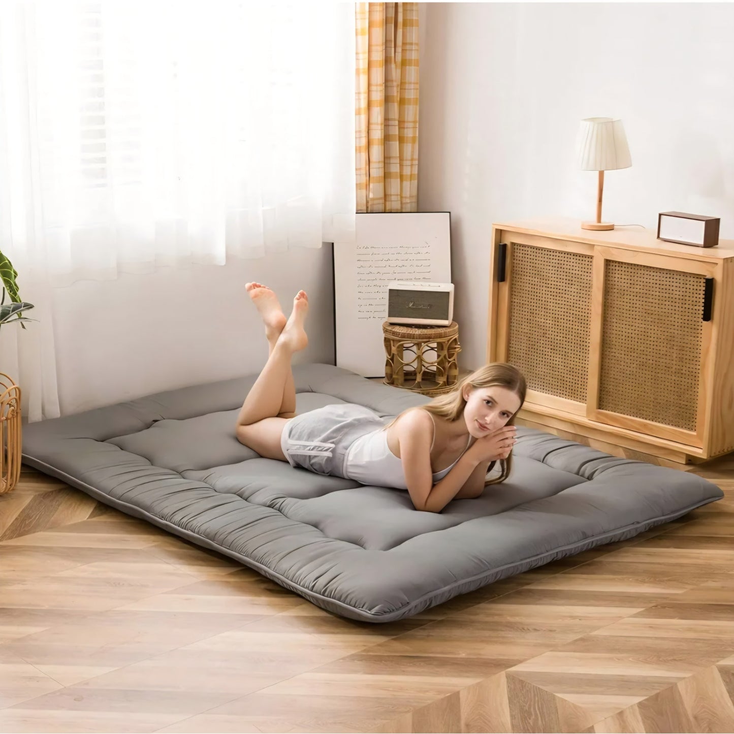 Floor Mattress Futon Mattress, Queen  4" Thicken Tatami Mat Sleeping Pad Foldable Roll Up