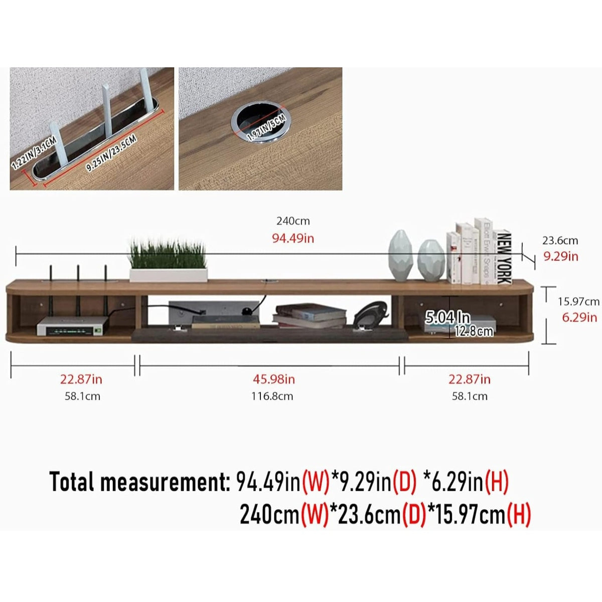 Pmnianhua Floating TV Shelf, 94'' Wall Mounted TV Stand Floating TV Console Media Entertainment