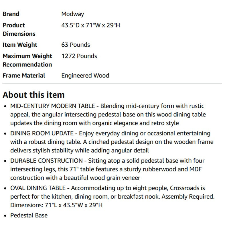 Modway Crossroads 71" Oval Wood Dining Table, Walnut
