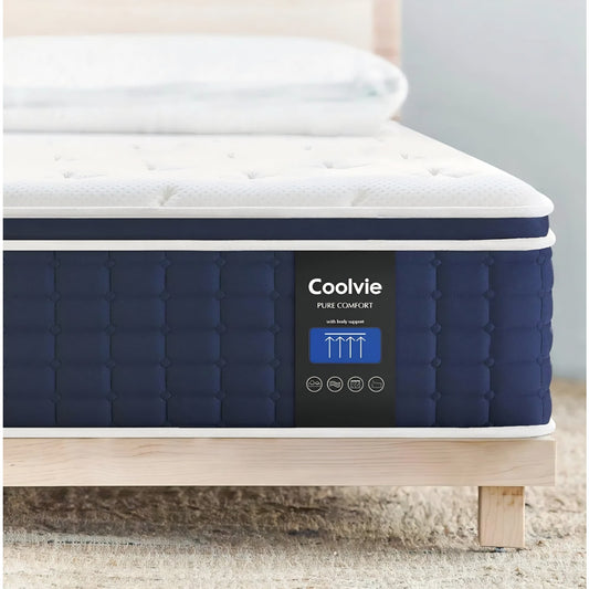 Coolvie 14 Inch King Mattress, Medium Plush Gel Memory Foam Mattress Hybrid, Double Cooling King