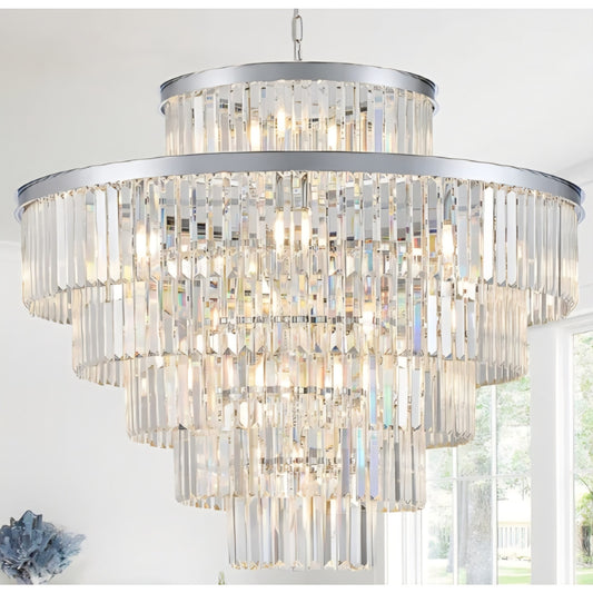 23 Lights Large Crystal Chandeliers 36" Modern Chrome Luxury Chandelier for Foyer