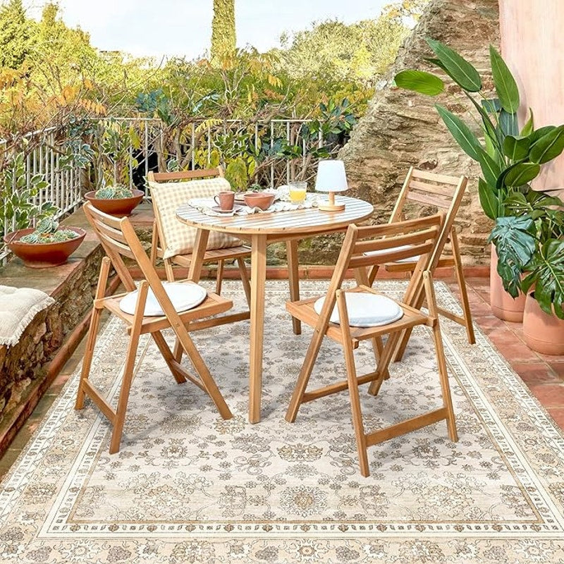 6'6" x 10'Durable Vinyl Rugs, Vintage Floral Pattern for, Bobo Yellow Non, Indoor&Outdoor.