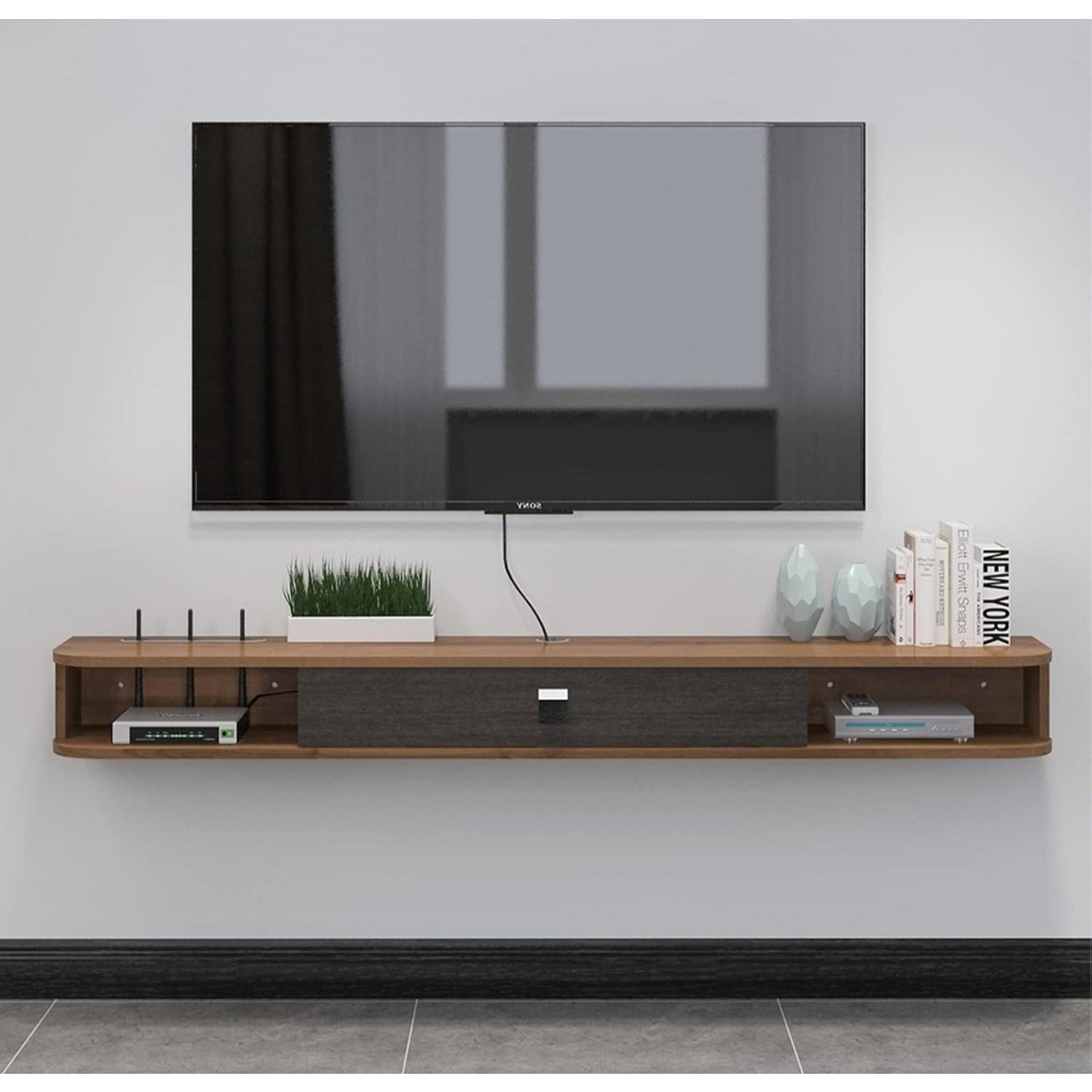Pmnianhua Floating TV Console, 78'' Wall Mounted TV Stand for Bedroom & Livingroom - Walnut
