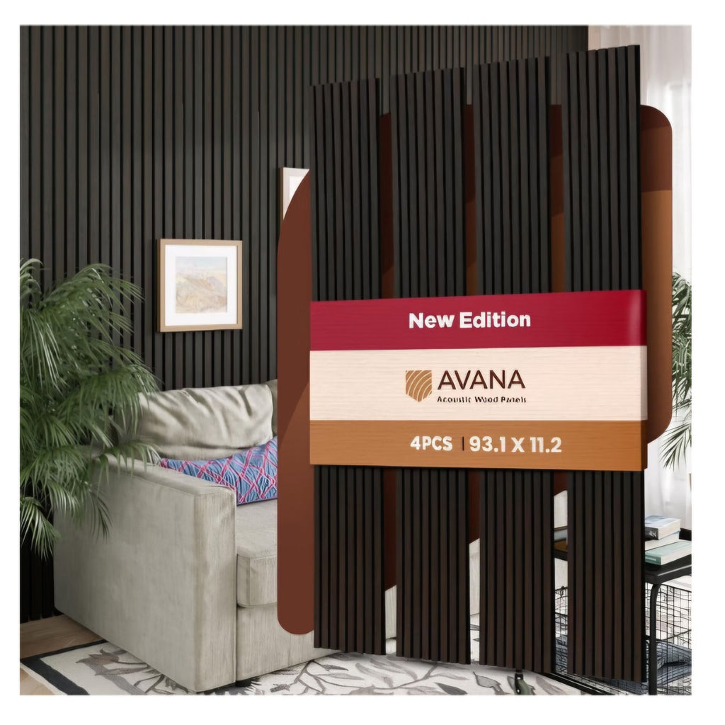 Avana Acoustic Wood Wall Panels – 93.2x11.25 Inch Panels – Fits 94x12 Layout – Smoke Oak Acoustic