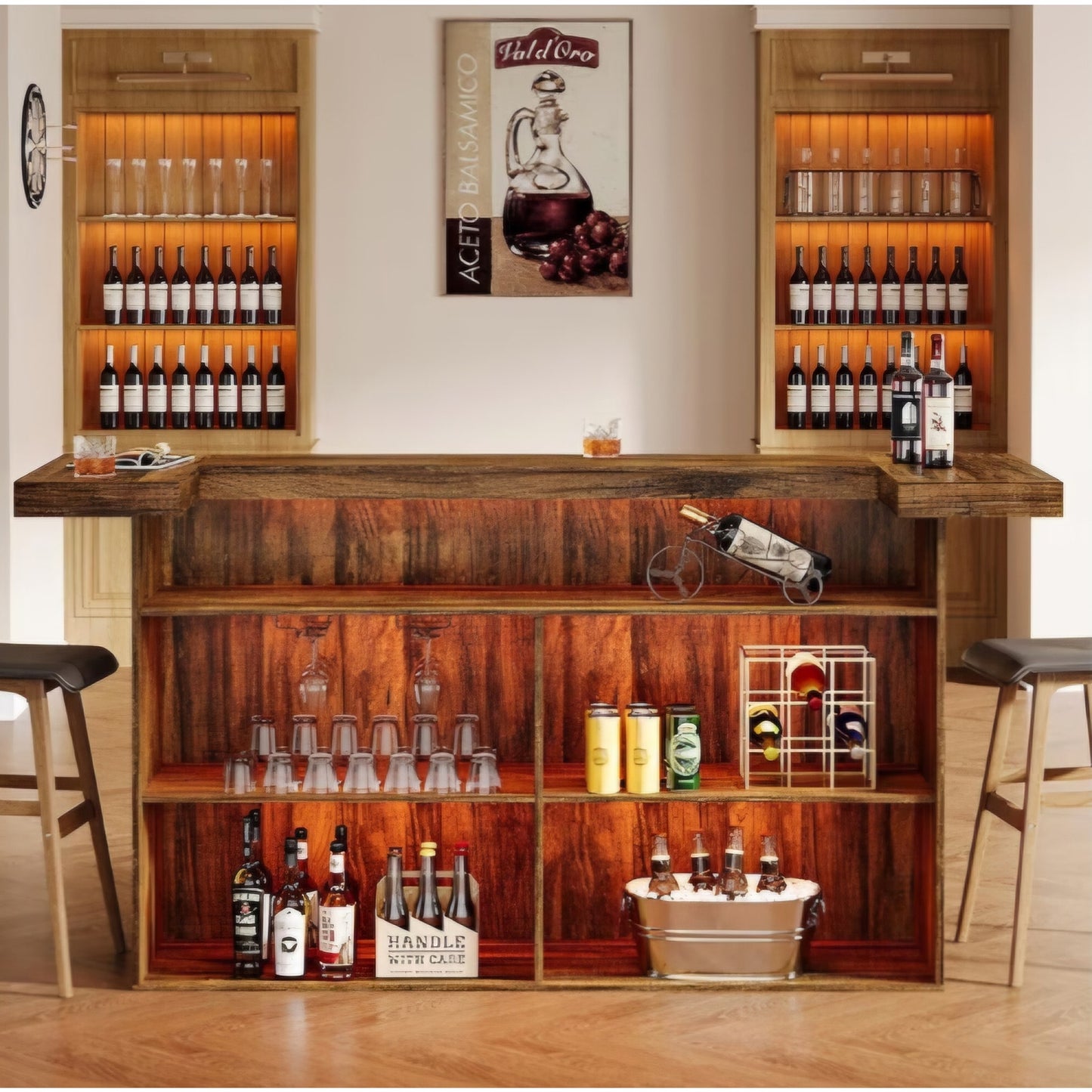 Tribesigns 4-Tier Bar Table, 70.9-Inch Large Wood Home Bar Unit with Wine Glass Holder
