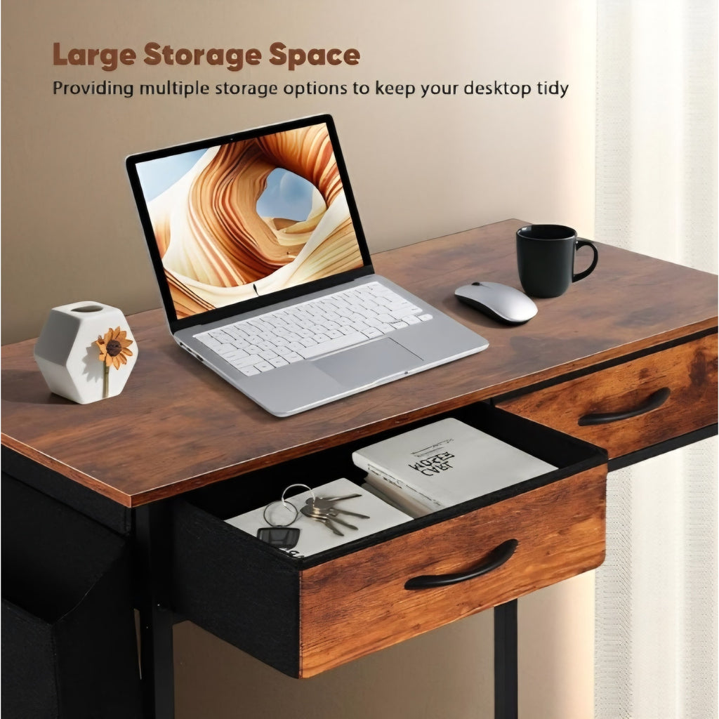 31.5 Inch Small Home Office Desk with 2 Fabric Drawers, Computer Desk with Drawers
