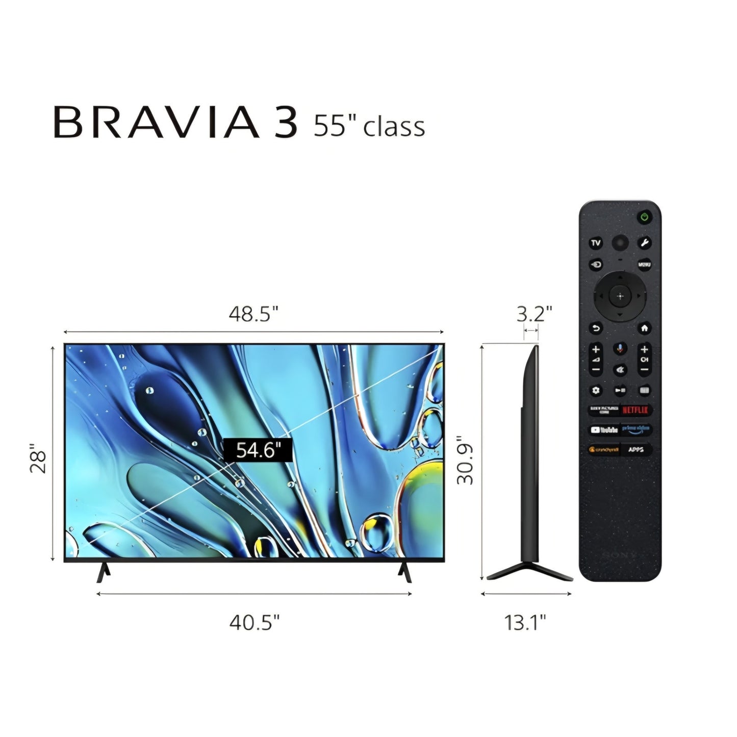 Sony 55-Inch 4K Ultra HD BRAVIA 3 LED Smart TV with Google TV, LED Flat Screen