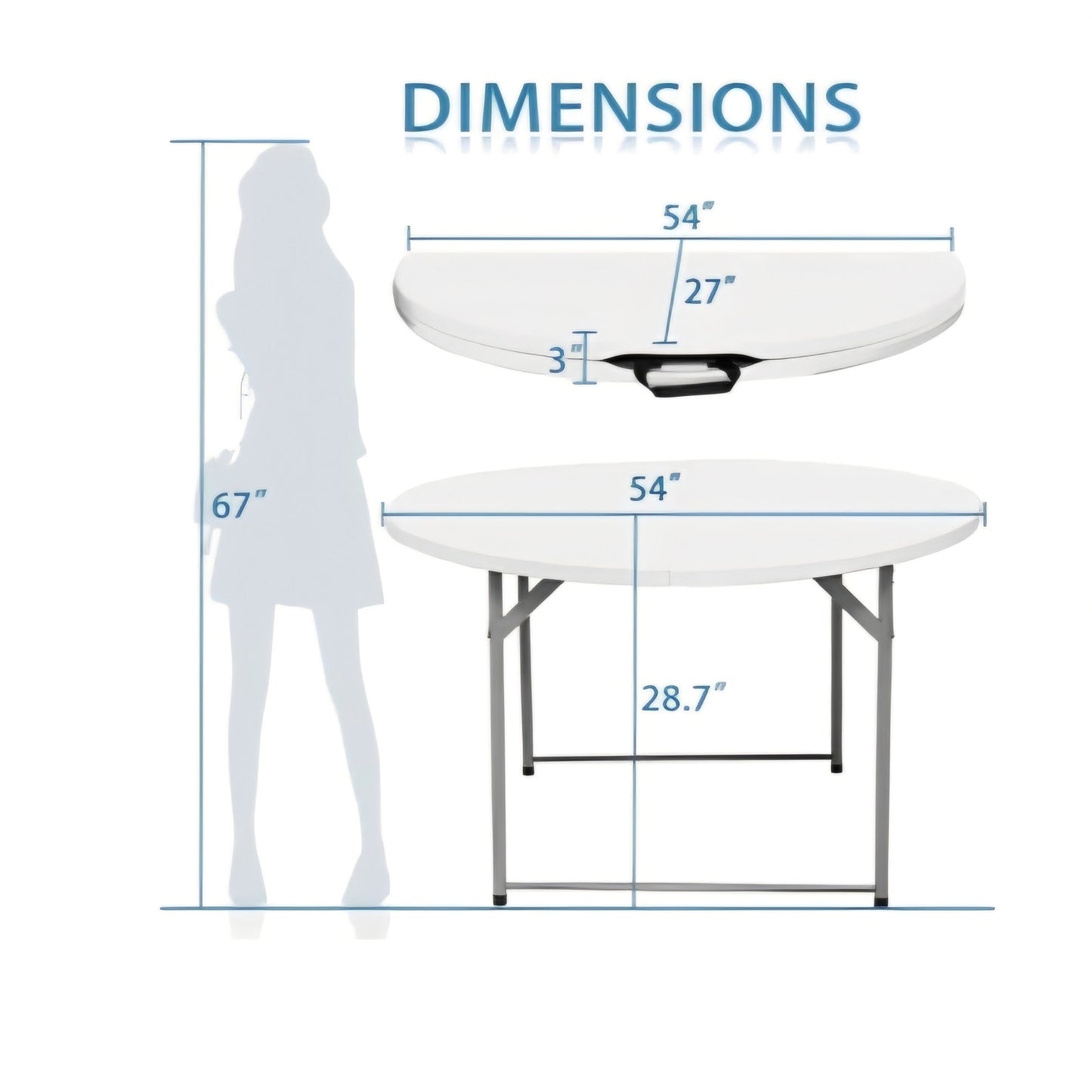 4.5FT Round Table, Round Folding Table 54 inches, Bifold Round Table, Plastic Dining Table