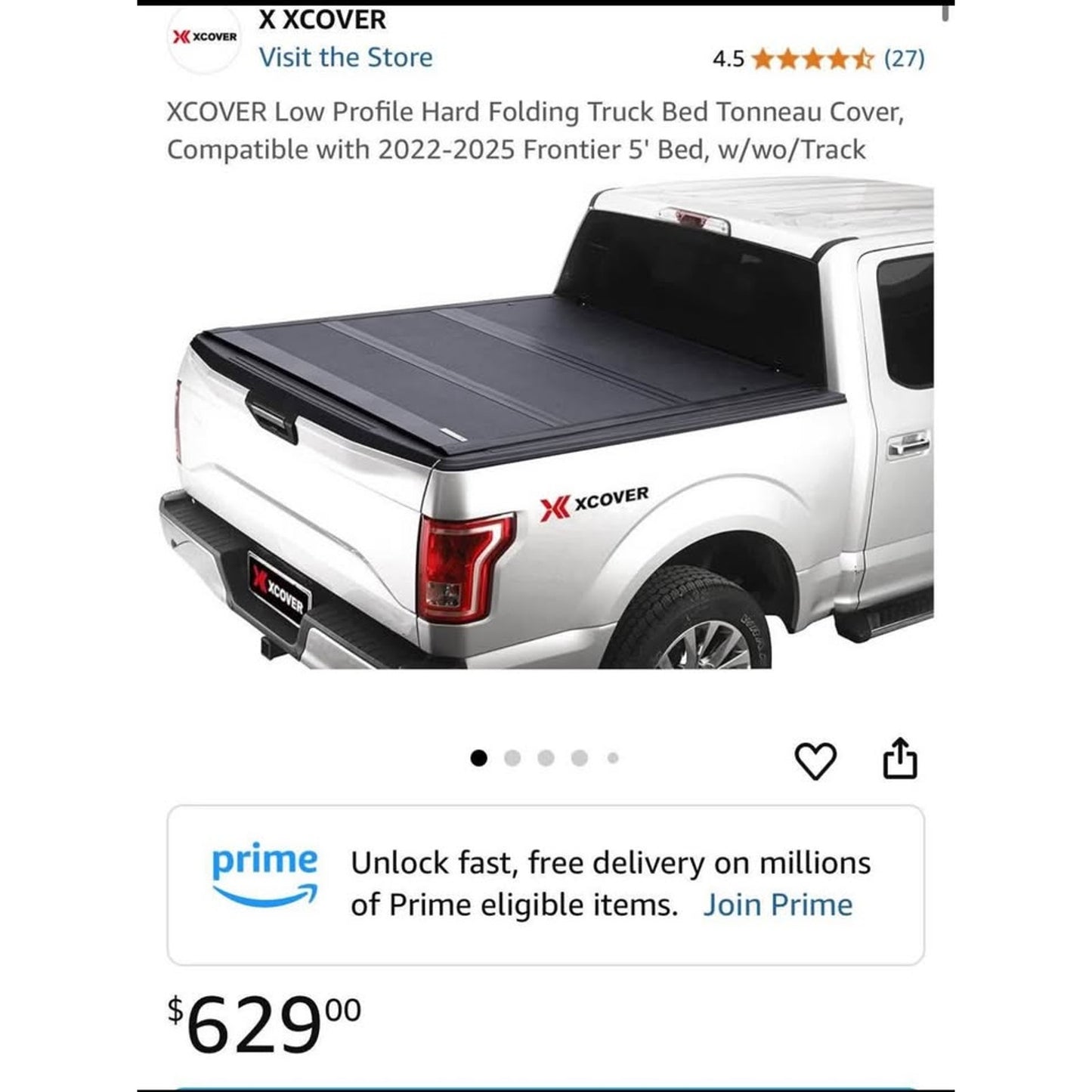 XCOVER Low Profile Hard Folding Truck Bed Tonneau Cover, Compatible with 2022-2025 Frontier 5' Bed,