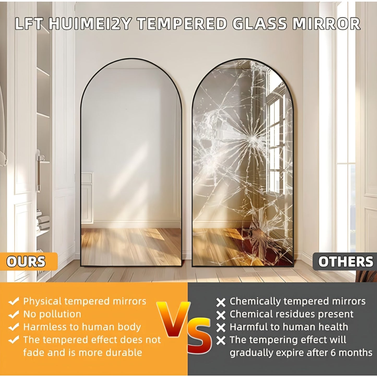 76.4"x37" Arch Full Length Mirror, Large Floor Full Body Tempered Mirror with Aluminum Alloy