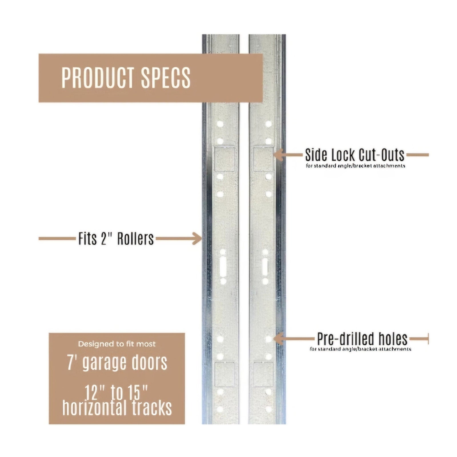 Universal Garage Door Vertical Track Set Kit for Garage Doors, Rails