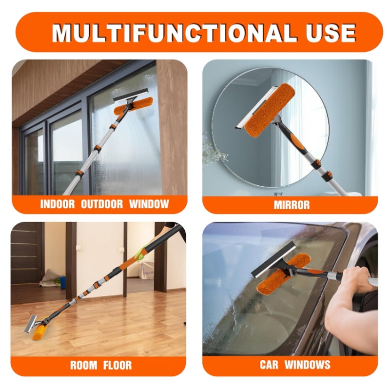 SISUPASSIE 36FT Reach 2-in-1 Window Squeegee, Professional Window Washing Kit with 7-30FT Extension