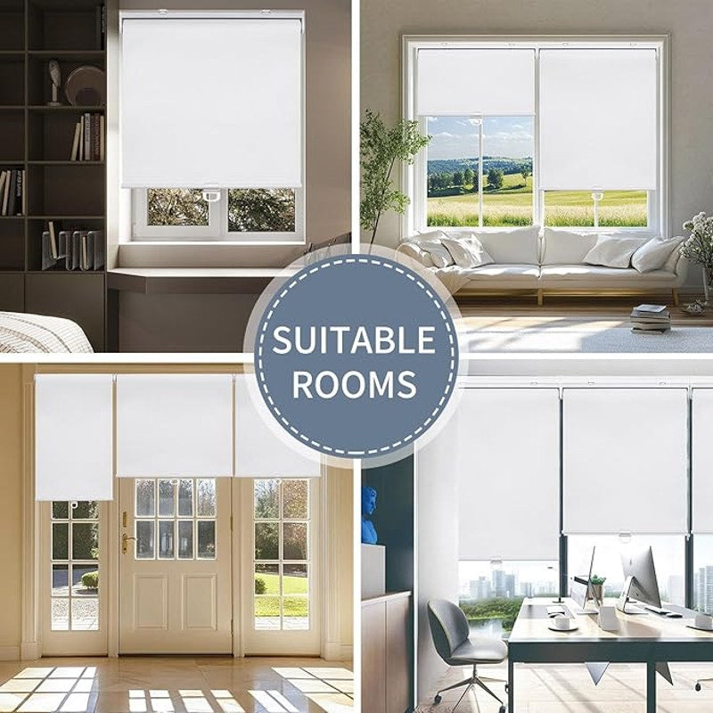 SHADEMOON Cordless Blackout Window Roller Shades, Pull Down Spring System, White, 72"L x 57"W