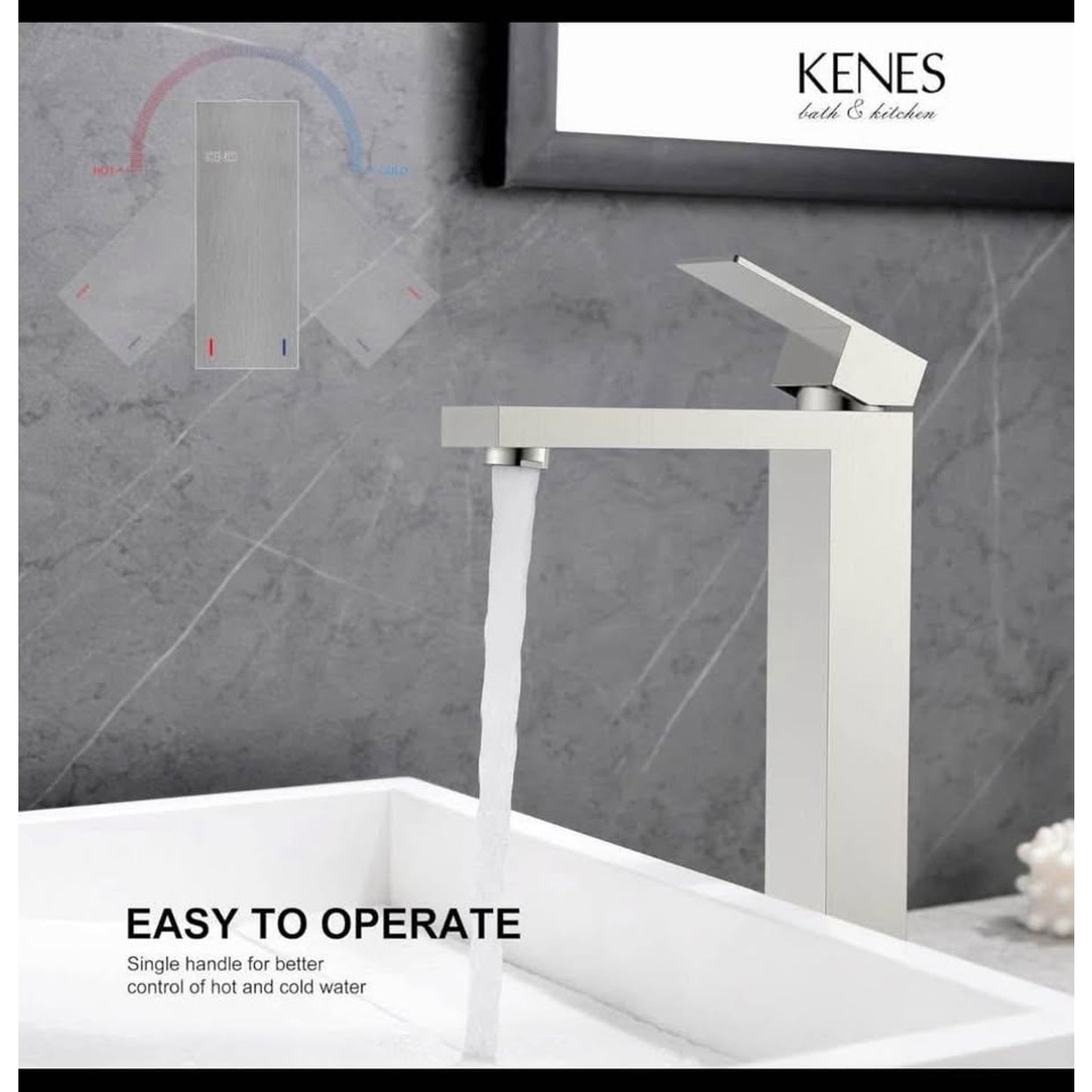 KENES Brushed Nickel Vessel Sink Facuet Single Handle Tall Bathroom Sink Faucet Vanity Bathroom Fauc