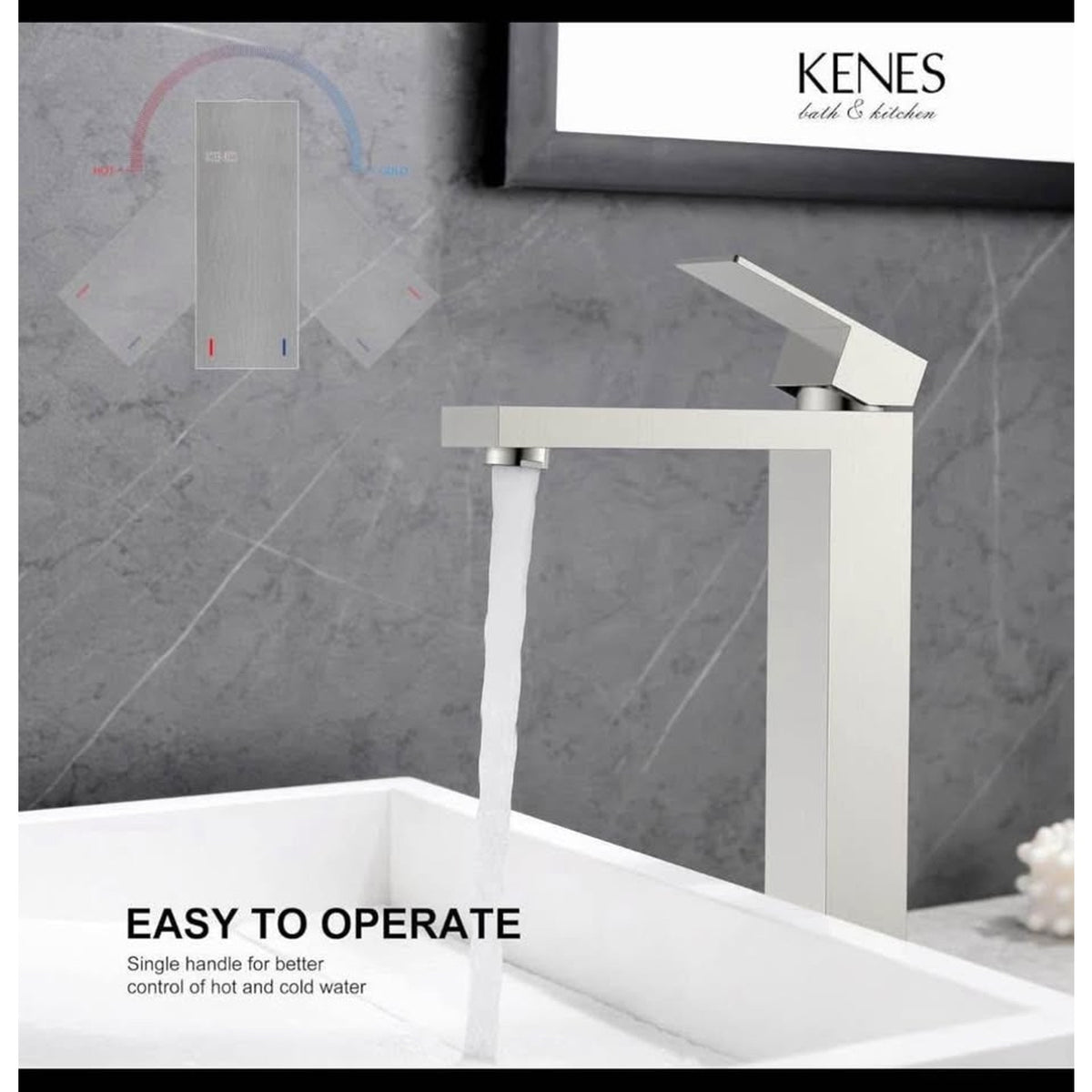 KENES Brushed Nickel Vessel Sink Facuet Single Handle Tall Bathroom Sink Faucet Vanity Bathroom Fauc