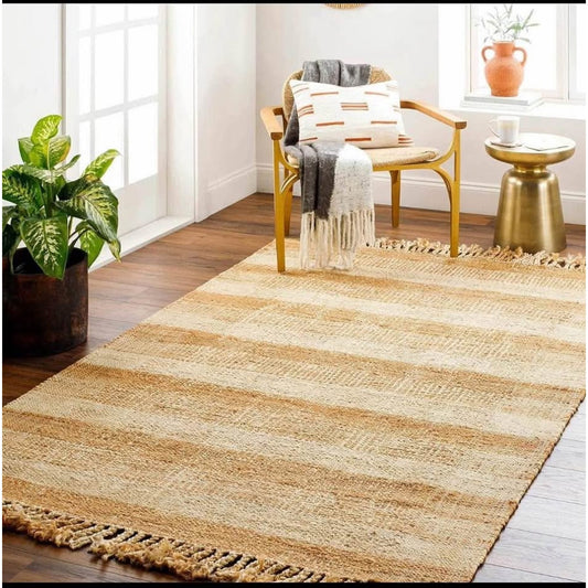 Alara Jute Plaid Area with Tassel Runner Rug - Peach, Tan