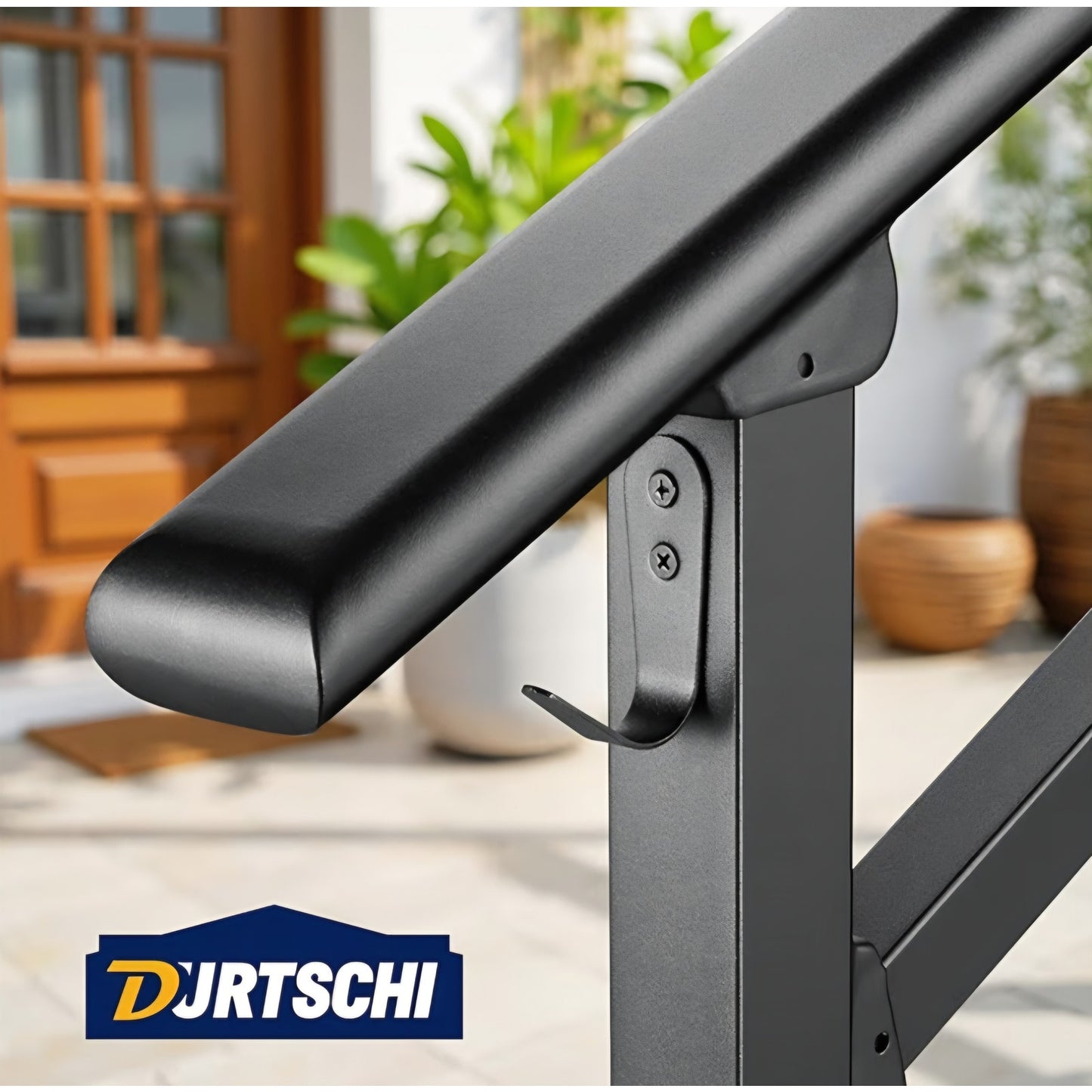 Handrails for Outdoor Steps, 4-5 Steps Wrought Iron Stair Railing with Fence
