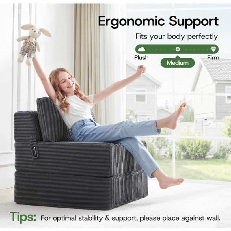 Folding Sofa Bed Convertible 4 in 1 Sleeper Chair Gray Single Pocket Coils+Foam Fill Medium Support