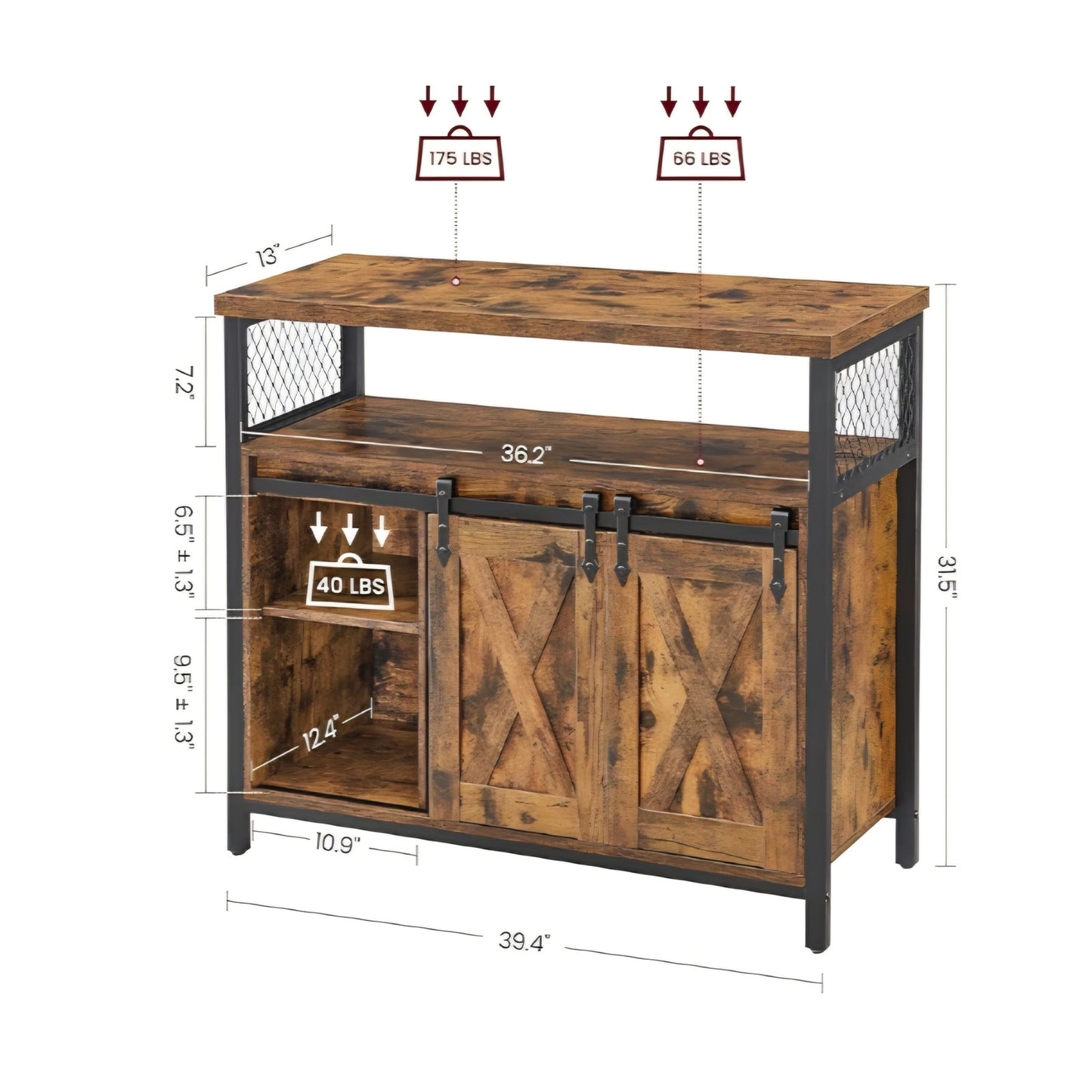 Buffet Cabinet, Coffee Bar Storage Cabinet, Sideboard with 2 Sliding Barn Doors