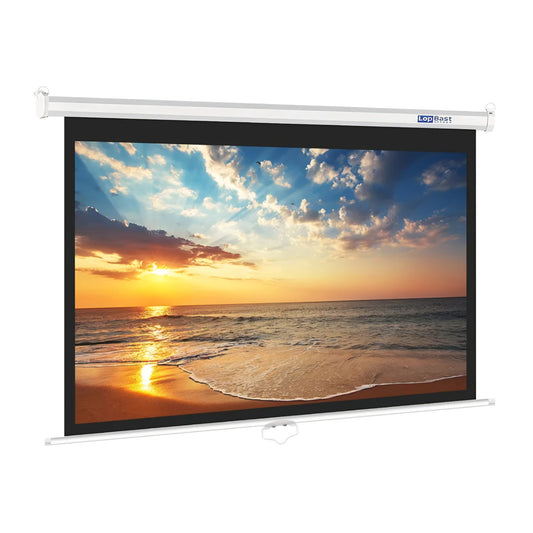 82-INCH Manual Pull Down White Projector Screen 16:9 1.2 Gain Retractable Auto-Locking 4K 8K
