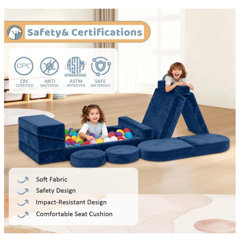 12pcs Modular Kids Play Couch, Convertible Toddler Sectional Sofa CPC Certified, Washable
