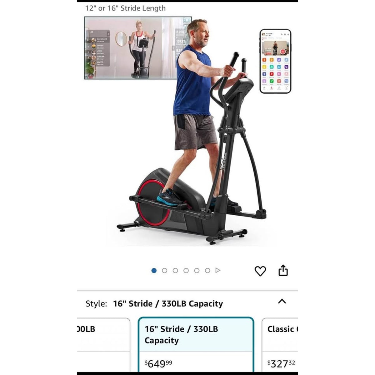 Sunny Health & Fitness Smart Elliptical Full-Body Cross Training Machine w/Extended Stride, Cardio E