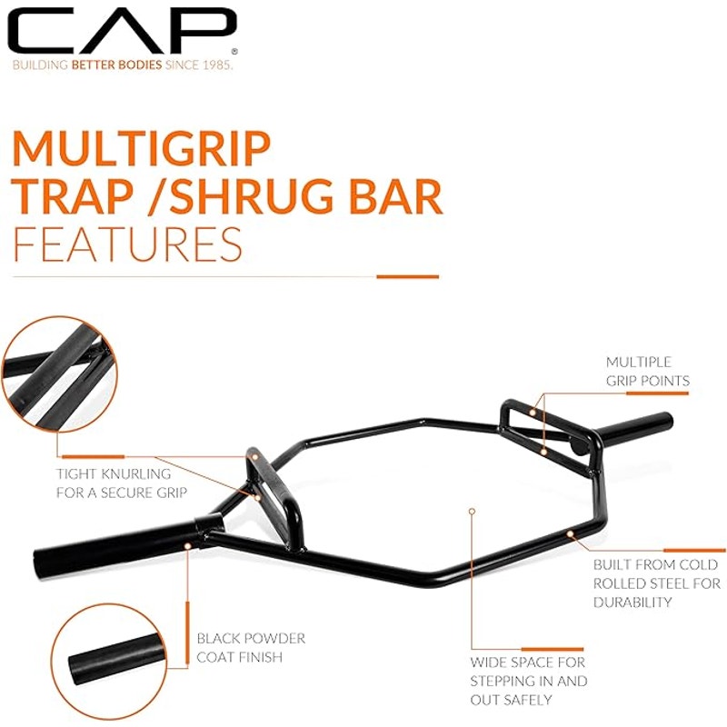 CAP Barbell Olympic Trap Bar | Multiple Grip Options, Black, Combo Grip,56"L x 24"W
