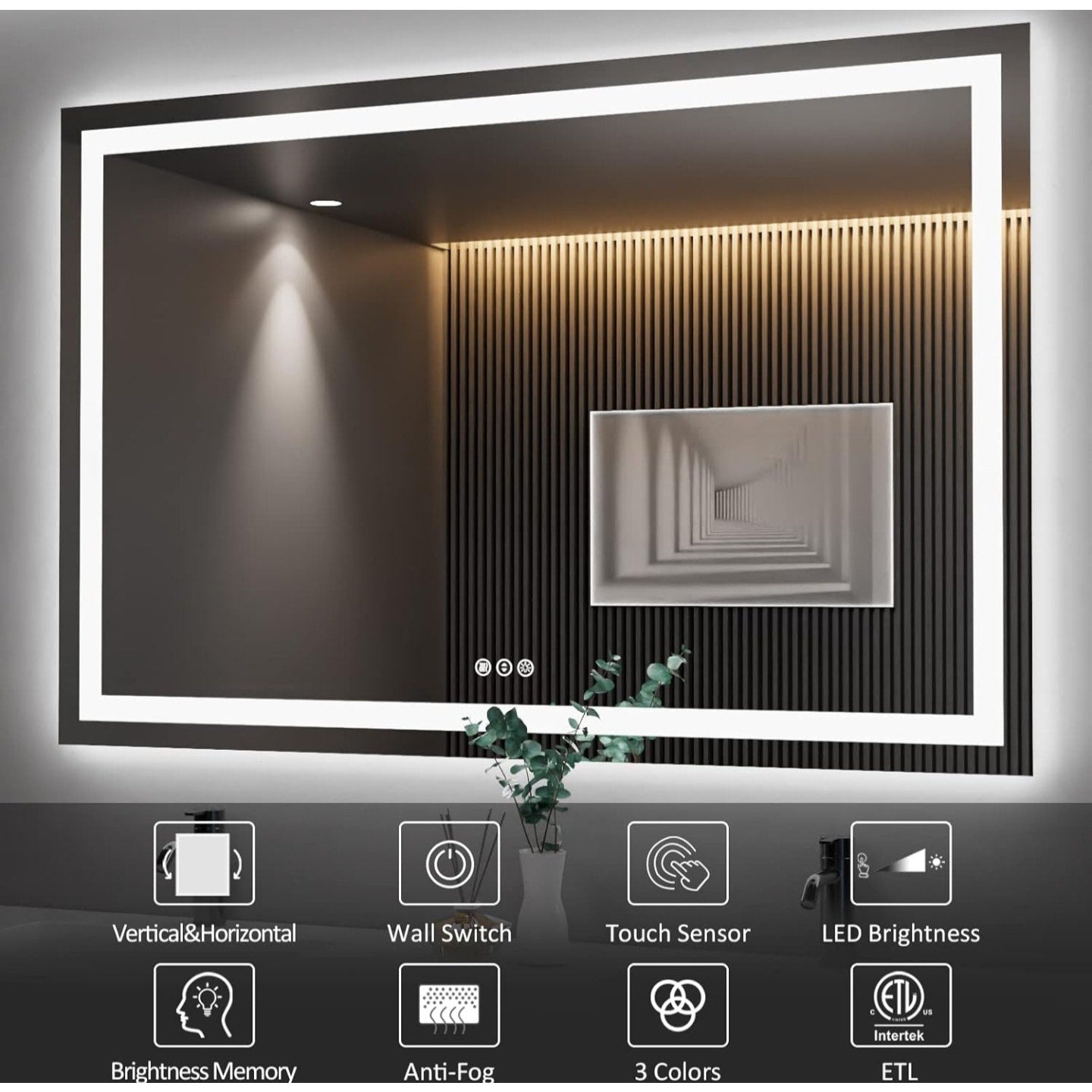 Amorho LED Bathroom Mirror 55"X40" with Front and Backlight, Stepless Dimmable Wall Mirrors