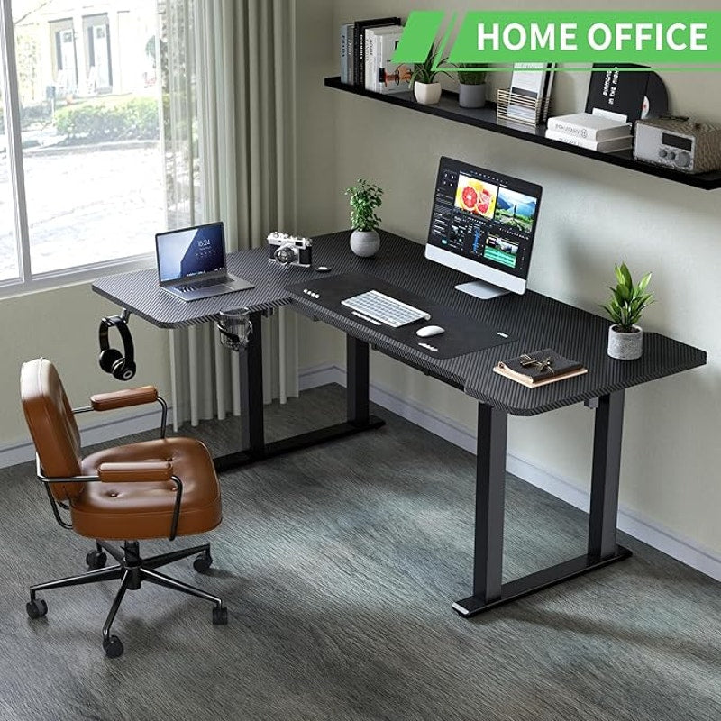 X-Win 63" Reversible L-Shaped Electric Standing Desk, Dual Motor Height Adjustable, Black Top