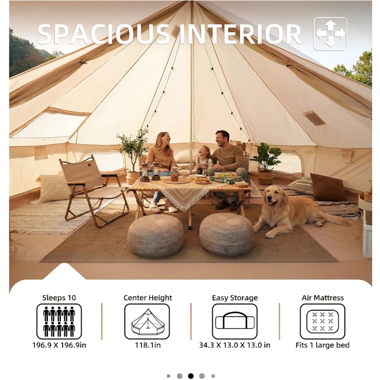 4 Season Canvas Bell Tent 9.8 FT-16.4 FT Waterproof All Weather Glamping Yurt Tent, Luxury Hot Tent
