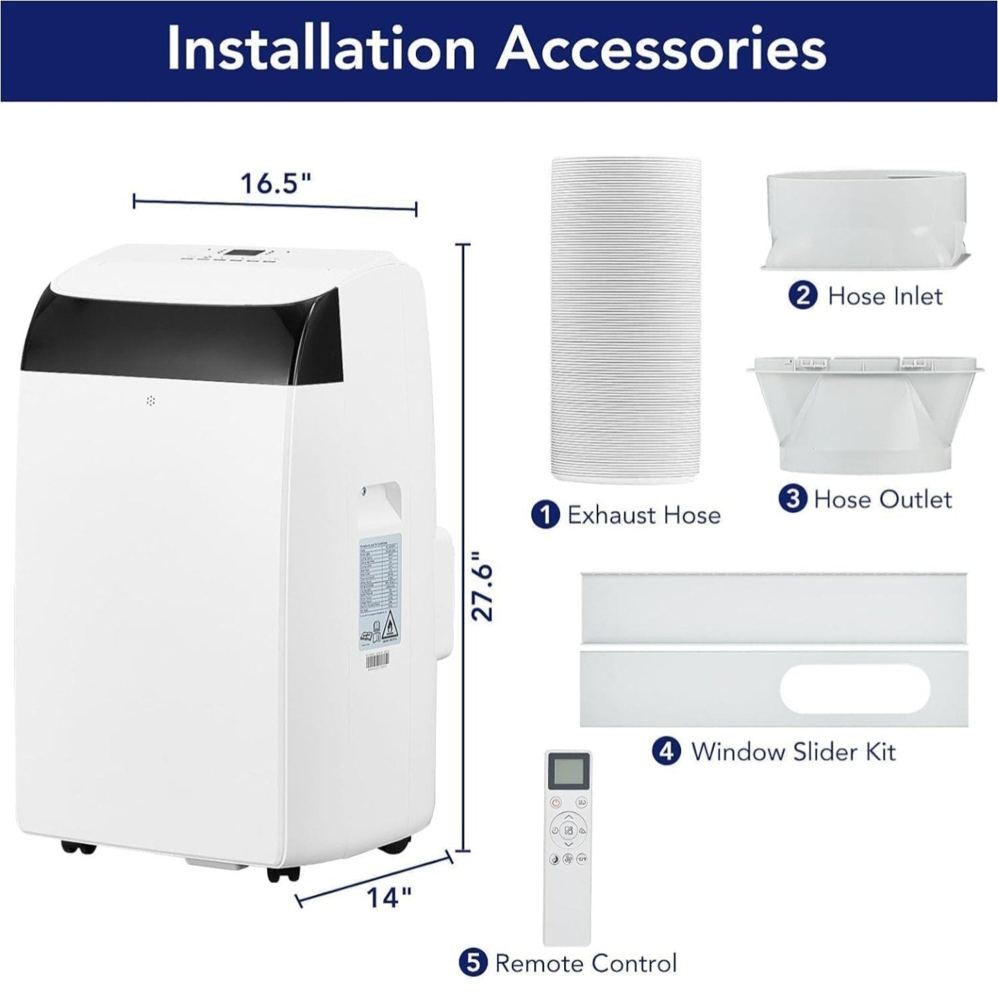 14,000 BTU Portable Air Conditioner - Cools 750 Sq.Ft, 3-in-1 Portable AC (ASHRAE) Dehumidifier Fan, Remote Control Window Kit, Quiet Portable Air Conditioners for Bedroom 48dB for Home, Office