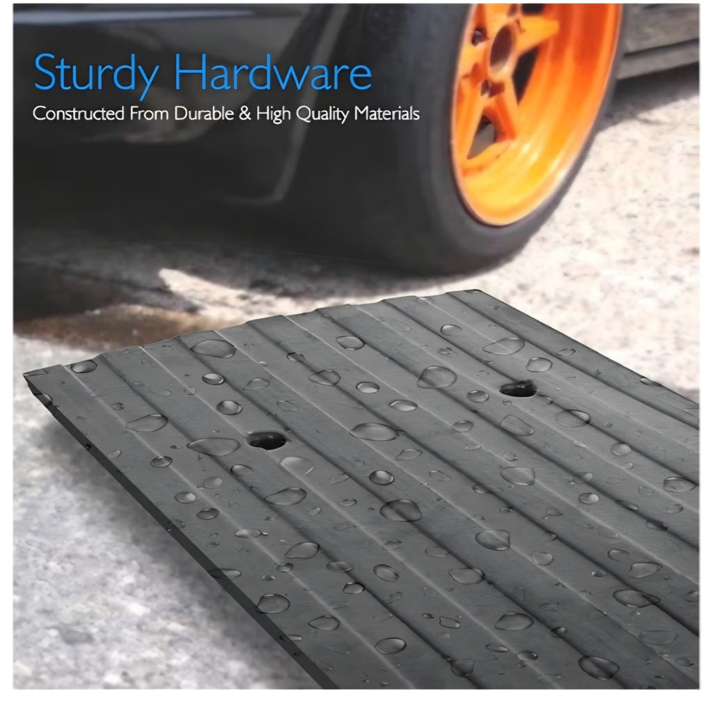 Pyle Car Driveway Curbside Bridge Ramp - Heavy Duty Rubber Threshold Curb Ramp