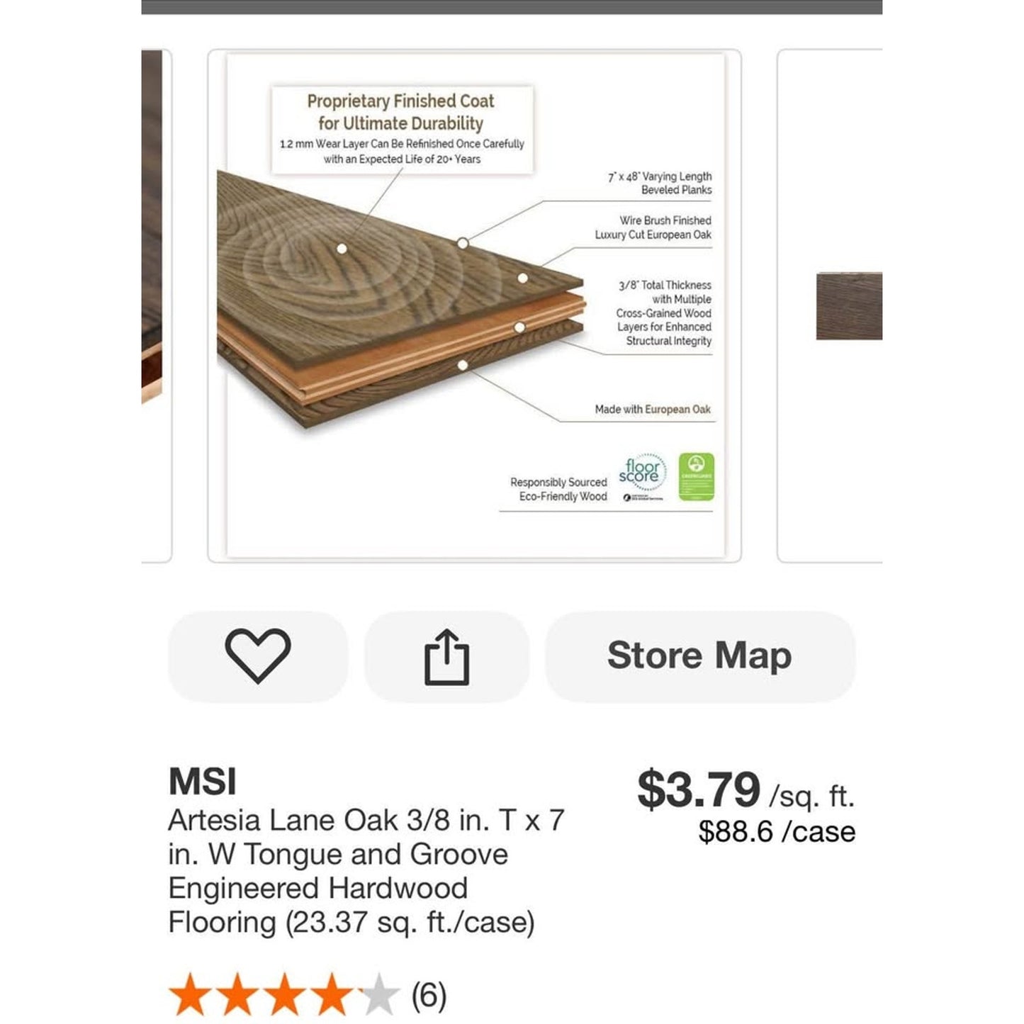 Artesia lane oak 3/8 in. Tx7in. W Tongue and groove engineered hardwood flooring (23.37 sq. ft/case)